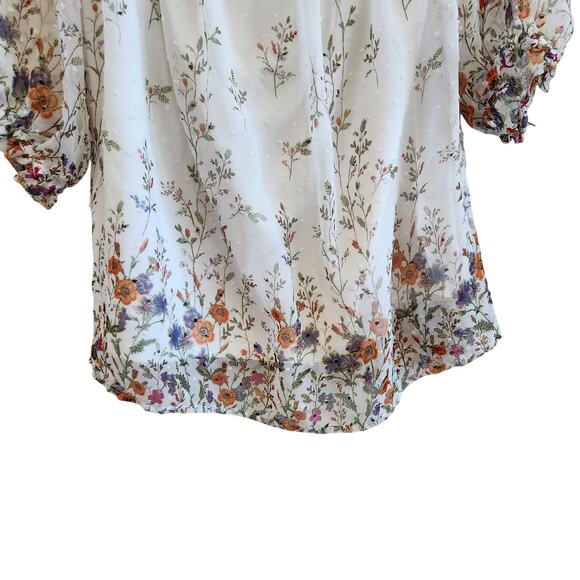 Orchid Haze Floral Sheer Lined Off Shoulder Blouse Multicolor Size Small - Picture 3 of 7